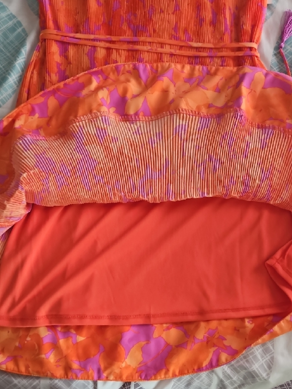 Taylor Bright Orange & Pink Halter Summer Dress - Picture 3 of 8